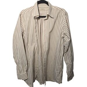 Burberry London Mens Striped Long Sleeve Button Down Shirt‎ Beige Cream